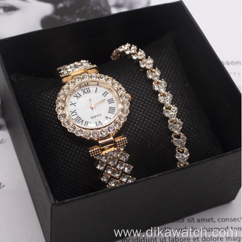 Fashion Set Women Watches Luxury Rhinestone Ladies Quartz Wrist Watch Bracelet Set